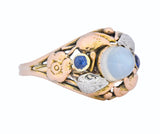 1900's Arts & Crafts Moonstone Sapphire 14 Karat Gold Floral Ring - Wilson's Estate Jewelry