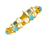 1905 Victorian Turquoise Diamond 14 Karat Yellow Gold Floral Link Bracelet - Wilson's Estate Jewelry