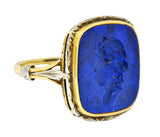 1910 Edwardian Lapis Intaglio Platinum-Topped 14 Karat Gold Signet Ring - Wilson's Estate Jewelry