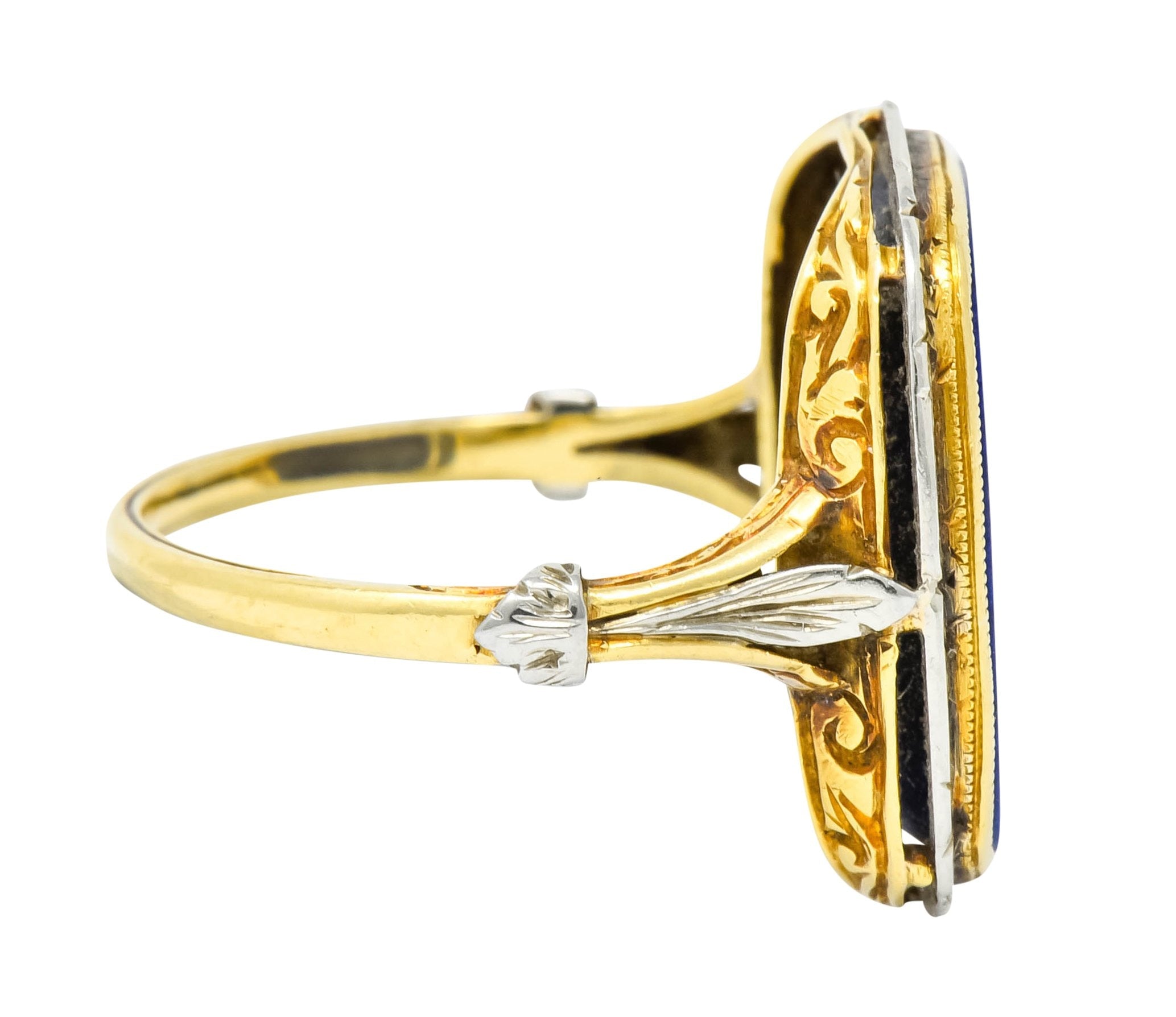 1910 Edwardian Lapis Intaglio Platinum-Topped 14 Karat Gold Signet Ring - Wilson's Estate Jewelry