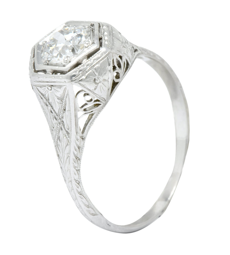 1915 Edwardian .63 CTW Old European Cut Diamond Platinum Engagement  Ring - Wilson's Estate Jewelry