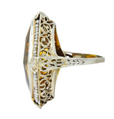1920 Edwardian Citrine Seed Pearl 18 Karat White Gold Cocktail Ring - Wilson's Estate Jewelry