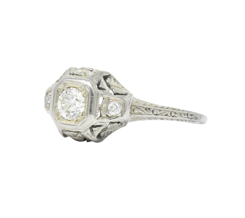 1920's 0.30 CTW Old European Cut Diamond 18 Karat White Gold Engagement Ring Wilson's Estate Jewelry