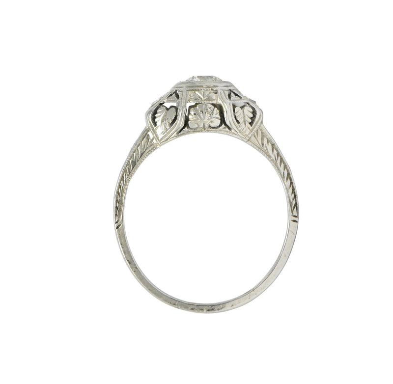 1920's 0.30 CTW Old European Cut Diamond 18 Karat White Gold Engagement Ring Wilson's Estate Jewelry