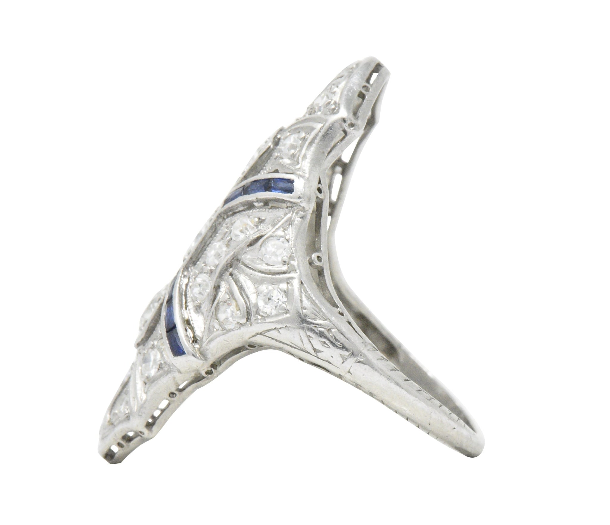 1920's 1.15 CTW Diamond Sapphire Platinum Art Deco Dinner Ring Wilson's Estate Jewelry