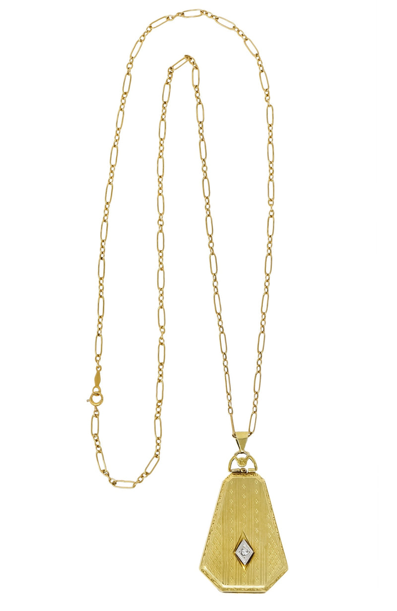 1920’s Art Deco Diamond 14 Karat Gold Locket Pendant Necklace - Wilson's Estate Jewelry