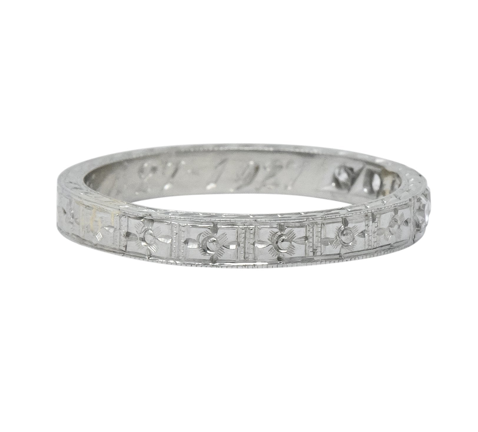 1920's Art Deco Diamond 18 Karat White Gold Orange Blossom Band Ring - Wilson's Estate Jewelry