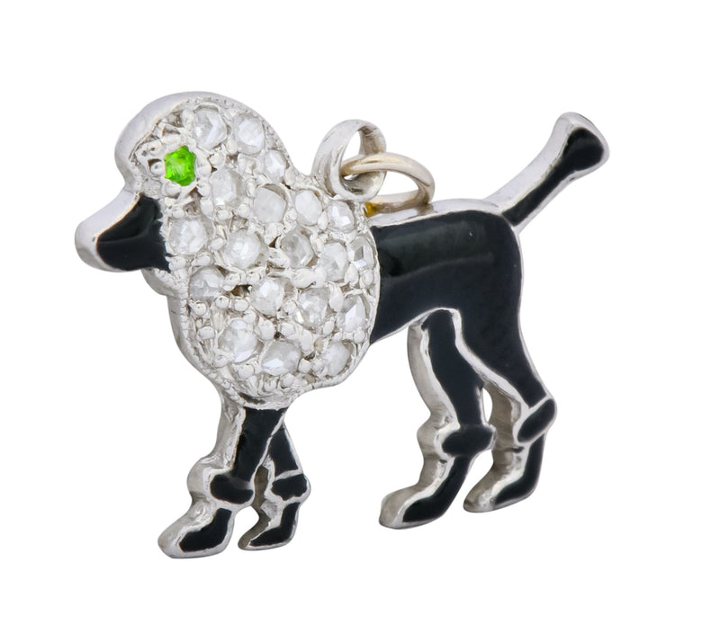 1920’s Art Deco Pave Diamond Enamel Platinum Poodle Charm - Wilson's Estate Jewelry