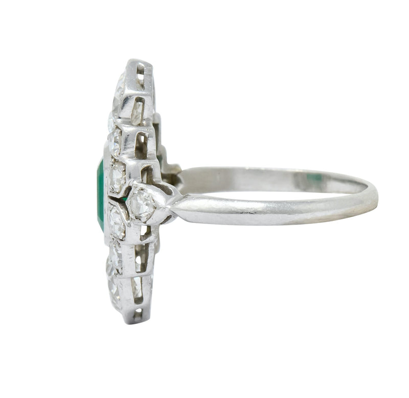 1930 Art Deco 1.80 CTW Emerald Diamond Platinum Dinner Ring - Wilson's Estate Jewelry