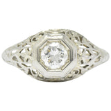 1930's 0.33 CTW Diamond 18 Karat White Gold Art Deco Engagement Ring Wilson's Estate Jewelry