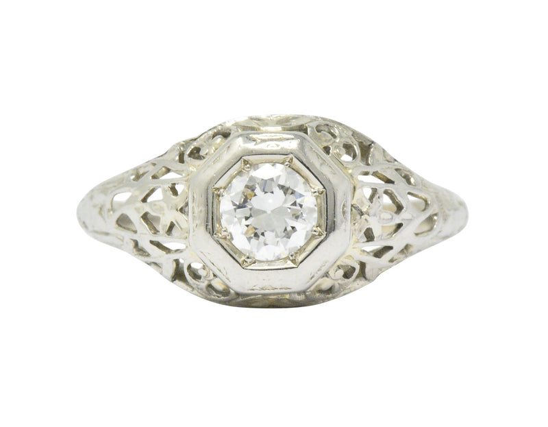 1930's 0.33 CTW Diamond 18 Karat White Gold Art Deco Engagement Ring Wilson's Estate Jewelry