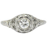 Art Deco 0.35 CTW Diamond 14 Karat White Gold Foliate Engagement Ring Circa 1930 Wilson's Estate Jewelry