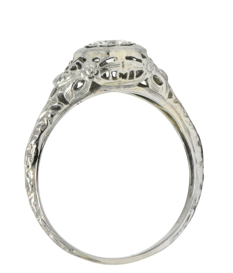 Art Deco 0.35 CTW Diamond 14 Karat White Gold Foliate Engagement Ring Circa 1930 Wilson's Estate Jewelry