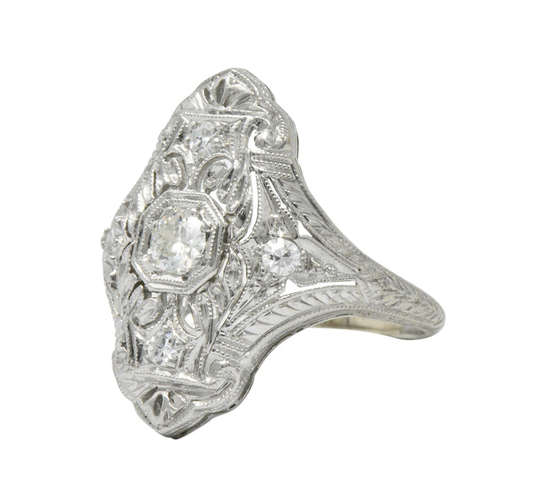 1930's 0.35 CTW Diamond Platinum Art Deco Dinner Ring Wilson's Estate Jewelry