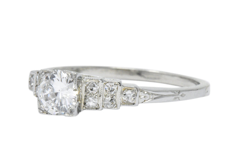 1930's 0.64 CTW Diamond 18 Karat White Gold Engagement Ring Wilson's Estate Jewelry