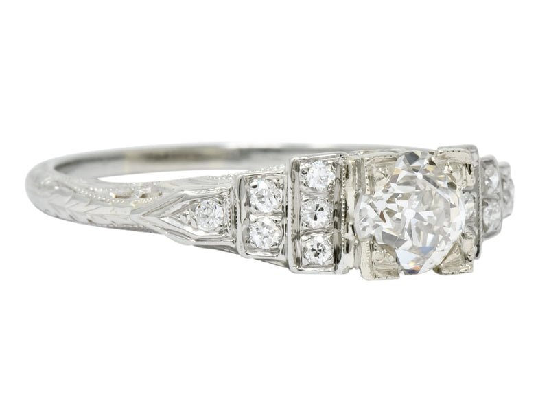 1930's Art Deco 0.81 CTW Diamond 18 Karat White Gold Engagement Ring - Wilson's Estate Jewelry
