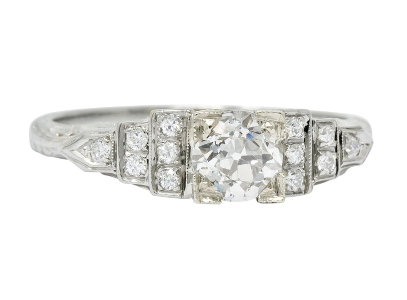 1930's Art Deco 0.81 CTW Diamond 18 Karat White Gold Engagement Ring - Wilson's Estate Jewelry