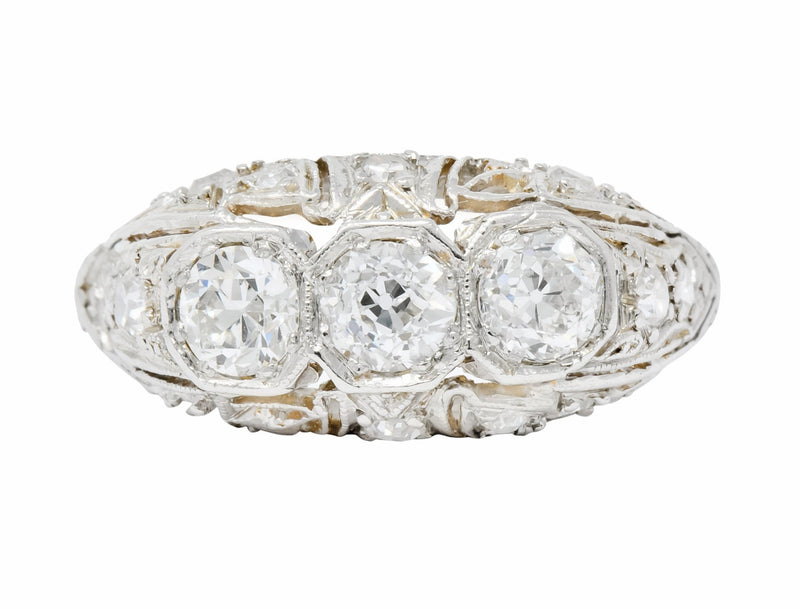 1930's Art Deco 1.16 CTW Diamond Platinum Three Stone Dinner Ring - Wilson's Estate Jewelry