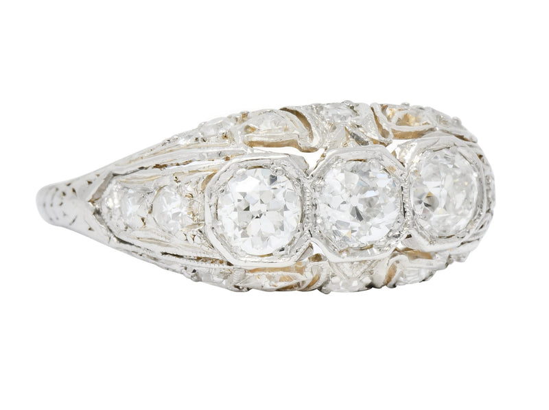 1930's Art Deco 1.16 CTW Diamond Platinum Three Stone Dinner Ring - Wilson's Estate Jewelry