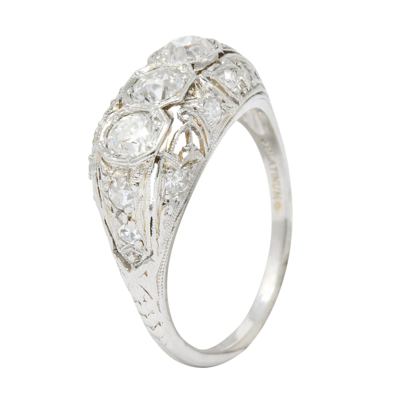 1930's Art Deco 1.16 CTW Diamond Platinum Three Stone Dinner Ring - Wilson's Estate Jewelry