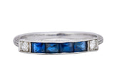 1930's Deco 1.10 CTW Sapphire Diamond Platinum Stackable Wedding Band Ring Wilson's Estate Jewelry