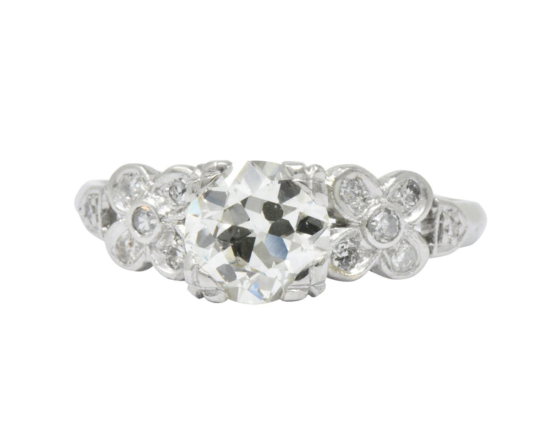 Retro 1.21 CTW Diamond Platinum Floral Engagement Ring GIA Wilson's Estate Jewelry