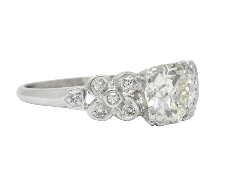 Retro 1.21 CTW Diamond Platinum Floral Engagement Ring GIA Wilson's Estate Jewelry