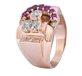 1940's Retro 1.20 CTW Diamond Ruby 14 Karat Rose Gold Buckle Ring - Wilson's Estate Jewelry