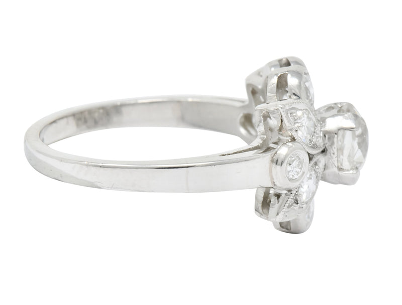 1940's Retro 1.42 CTW Diamond Platinum Foliate Cluster Engagement Ring - Wilson's Estate Jewelry