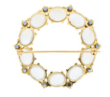 1940's Retro Sapphire Moonstone 14 Karat Gold Circle Pin Brooch - Wilson's Estate Jewelry