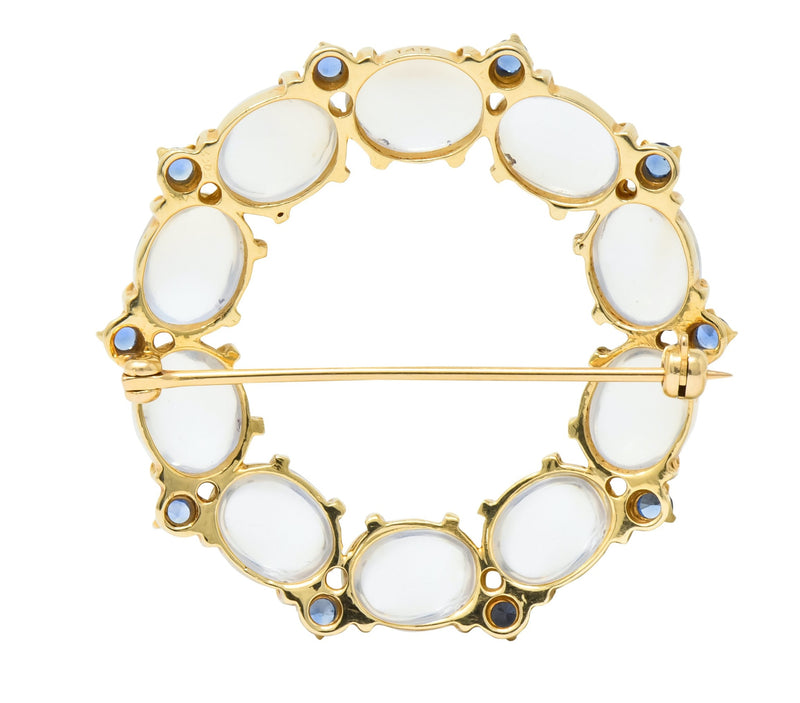 1940's Retro Sapphire Moonstone 14 Karat Gold Circle Pin Brooch - Wilson's Estate Jewelry
