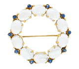 1940's Retro Sapphire Moonstone 14 Karat Gold Circle Pin Brooch - Wilson's Estate Jewelry