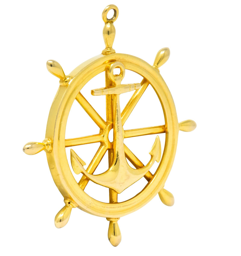 1950's Ship's Wheel 14 Karat Yellow Gold Nautical Pendant - Wilson's Estate Jewelry