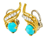 1970's Diamond Turquoise 18 Karat Gold Ear-Clip Earrings - Wilson's Estate Jewelry