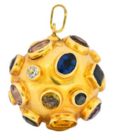 1970's Large Sapphire Topaz Multi Gemstone 18 Karat Gold Sputnik Pendant - Wilson's Estate Jewelry