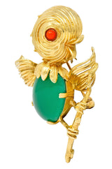 1970's Vintage Chrysoprase 14 Karat Gold Baby Bird Brooch - Wilson's Estate Jewelry