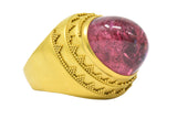 1980's Oval Cabochon Pink Tourmaline 22 Karat Gold Ring Wilson's Estate Jewelry