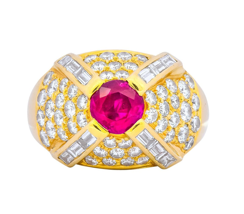 1980's Vintage 3.75 CTW Ruby Diamond 18 Karat Gold Statement Ring - Wilson's Estate Jewelry