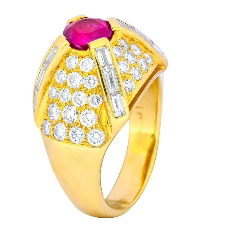 1980's Vintage 3.75 CTW Ruby Diamond 18 Karat Gold Statement Ring - Wilson's Estate Jewelry