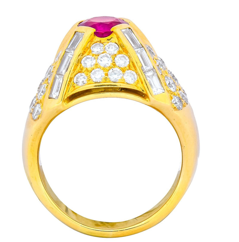 1980's Vintage 3.75 CTW Ruby Diamond 18 Karat Gold Statement Ring - Wilson's Estate Jewelry