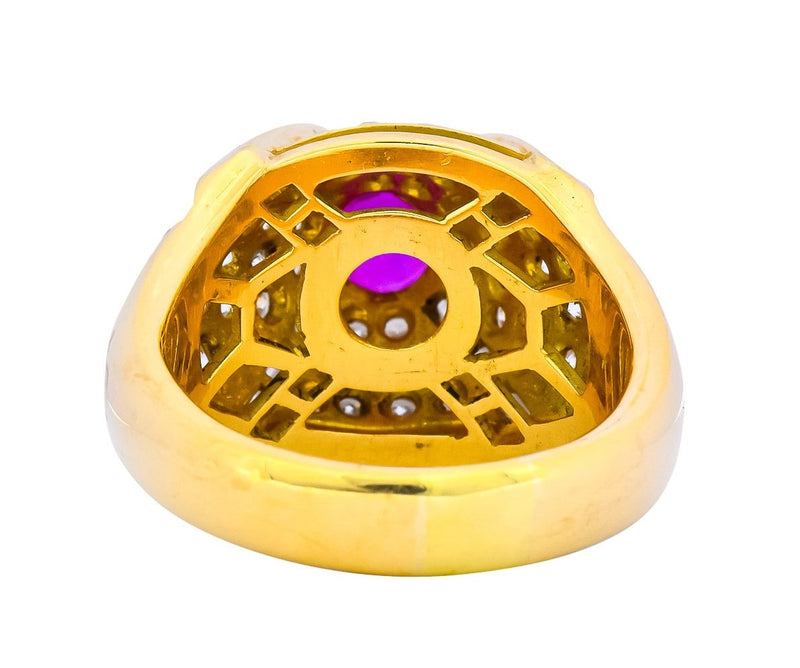 1980's Vintage 3.75 CTW Ruby Diamond 18 Karat Gold Statement Ring - Wilson's Estate Jewelry