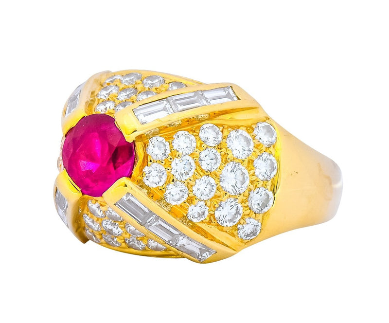 1980's Vintage 3.75 CTW Ruby Diamond 18 Karat Gold Statement Ring - Wilson's Estate Jewelry