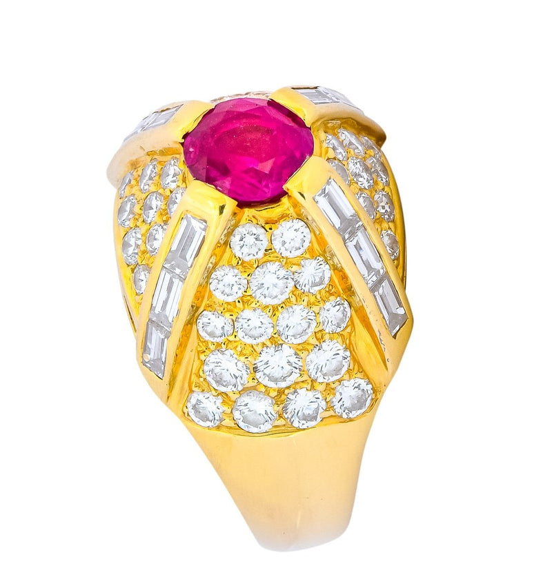 1980's Vintage 3.75 CTW Ruby Diamond 18 Karat Gold Statement Ring - Wilson's Estate Jewelry