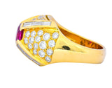 1980's Vintage 3.75 CTW Ruby Diamond 18 Karat Gold Statement Ring - Wilson's Estate Jewelry