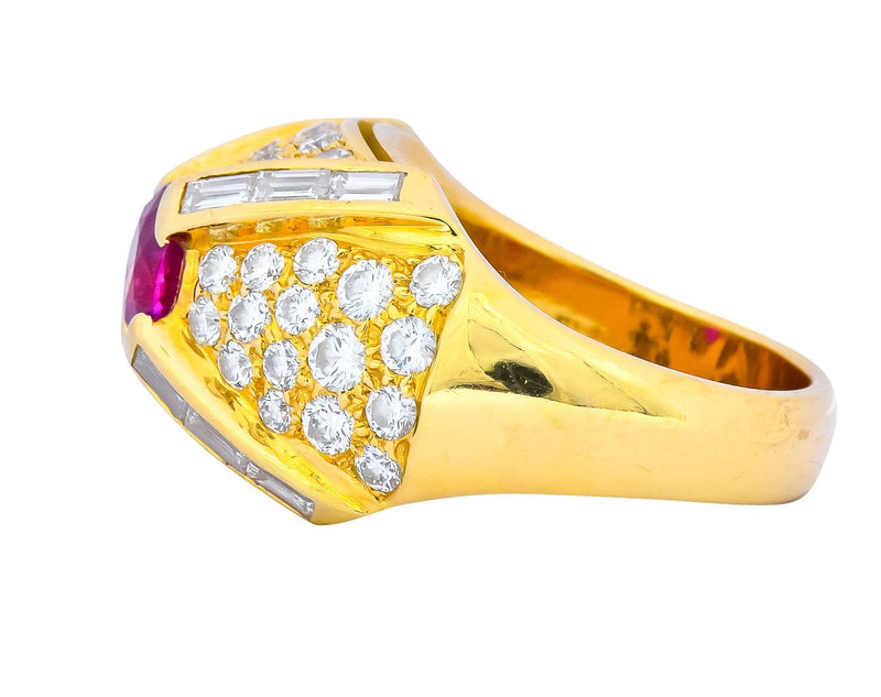 1980's Vintage 3.75 CTW Ruby Diamond 18 Karat Gold Statement Ring - Wilson's Estate Jewelry