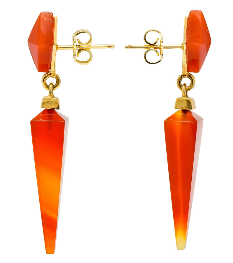 1980's Vintage Carnelian 14 Karat Gold Pyramidal Drop Earrings - Wilson's Estate Jewelry