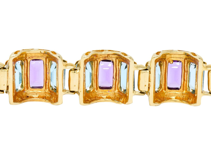 1990's Vintage Amethyst Blue Topaz 14 Karat Gold Link Bracelet - Wilson's Estate Jewelry