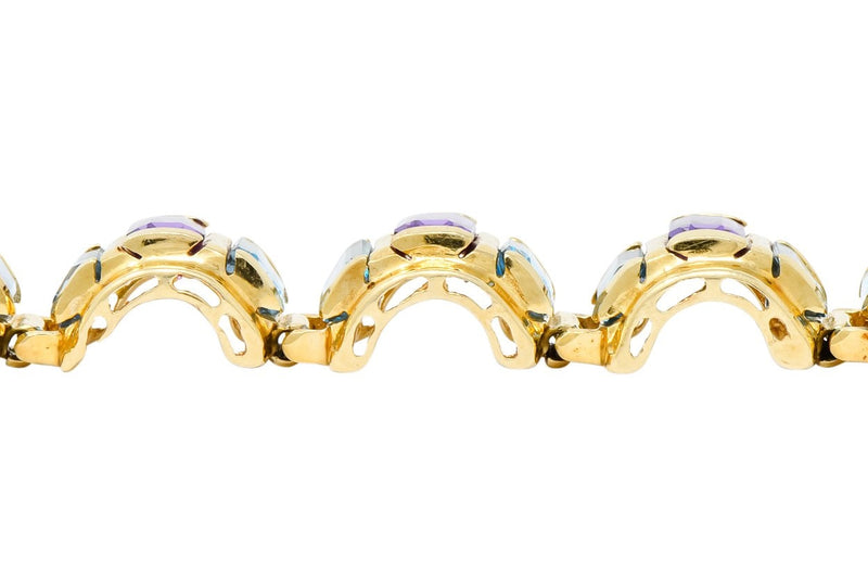 1990's Vintage Amethyst Blue Topaz 14 Karat Gold Link Bracelet - Wilson's Estate Jewelry