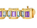 1990's Vintage Amethyst Blue Topaz 14 Karat Gold Link Bracelet - Wilson's Estate Jewelry