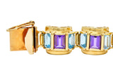 1990's Vintage Amethyst Blue Topaz 14 Karat Gold Link Bracelet - Wilson's Estate Jewelry